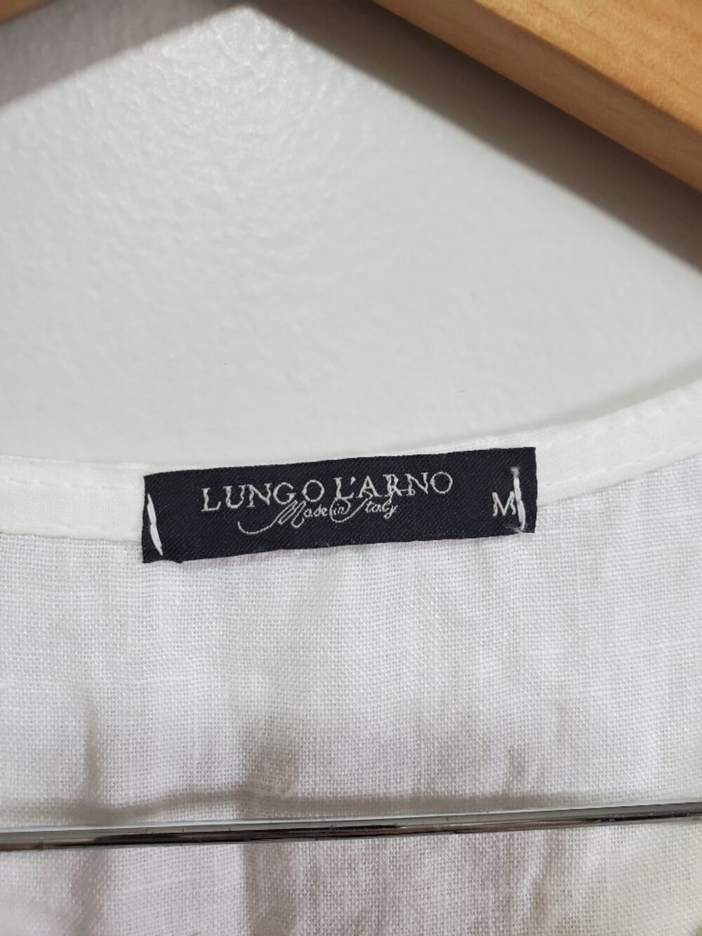 LUNGO L'ARNO 100% Linen Sleeveless Tunic Top White Medium Henley Summer Beach - Picture 9 of 13